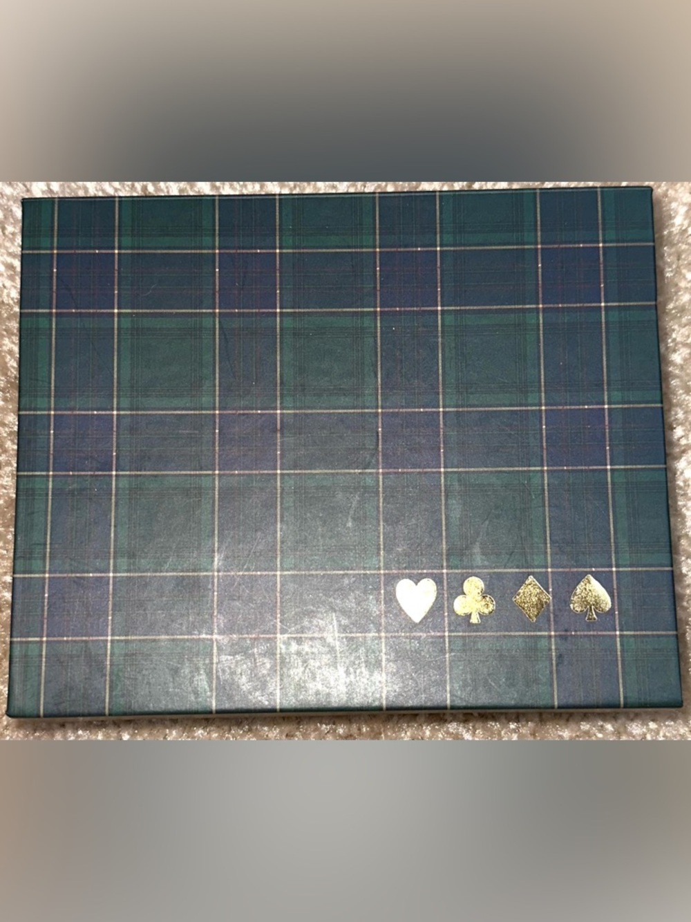 Punch Studio Green and Blue Plaid Playing Card Box with Gold Suits